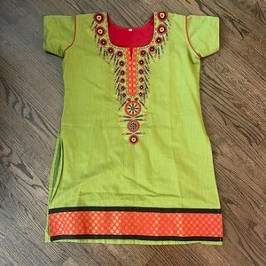 Indian dress. Green red and black. Top and pants included